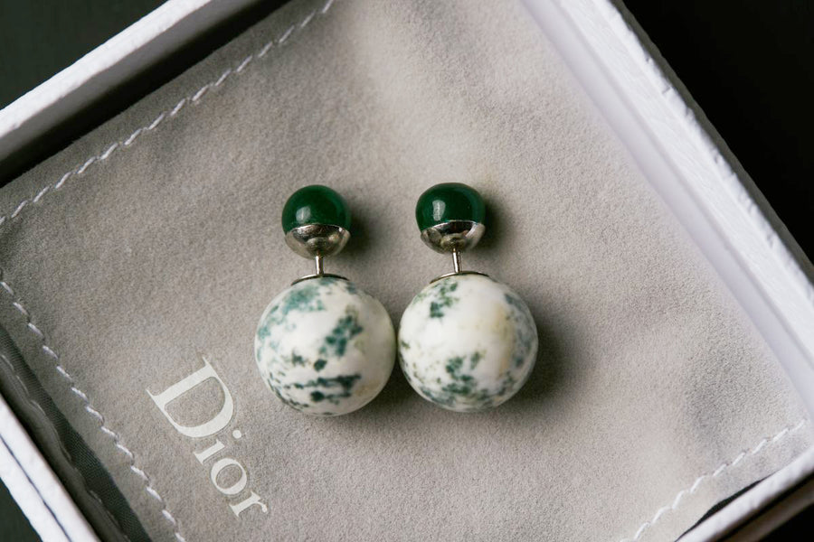 Mise en green marble tribal earrings