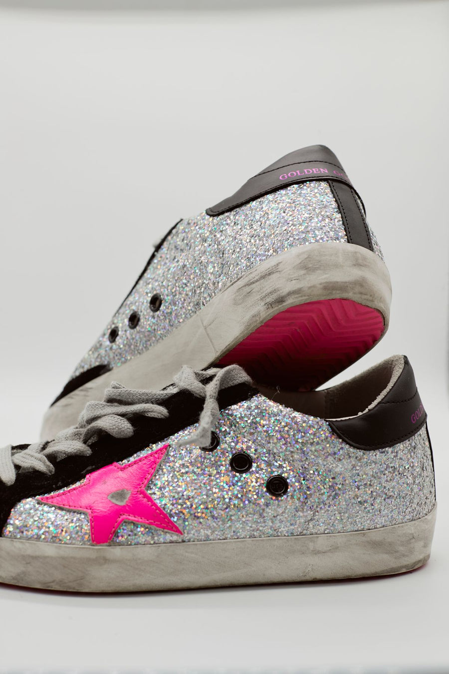 Pink Mid Star and Glitter Body Sneakers