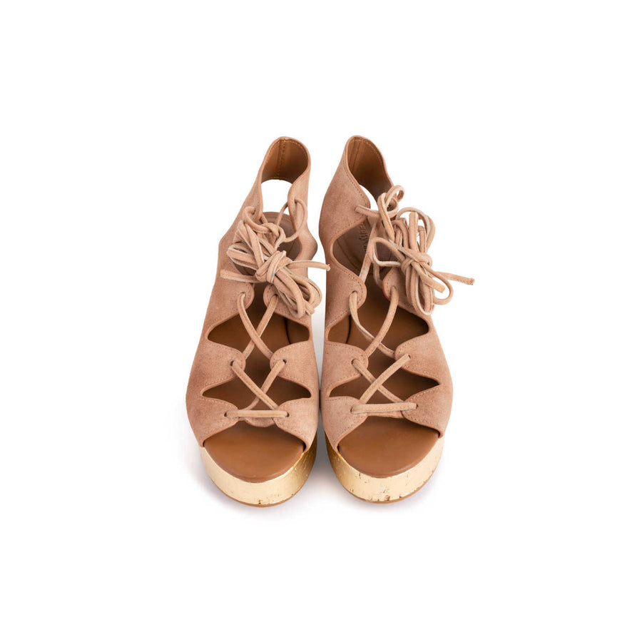 Blush and Gold Liana lace up Flat-forms